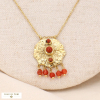 Collier pendentif nénuphar acier cabochon breloques pierres 0123573 orange foncé