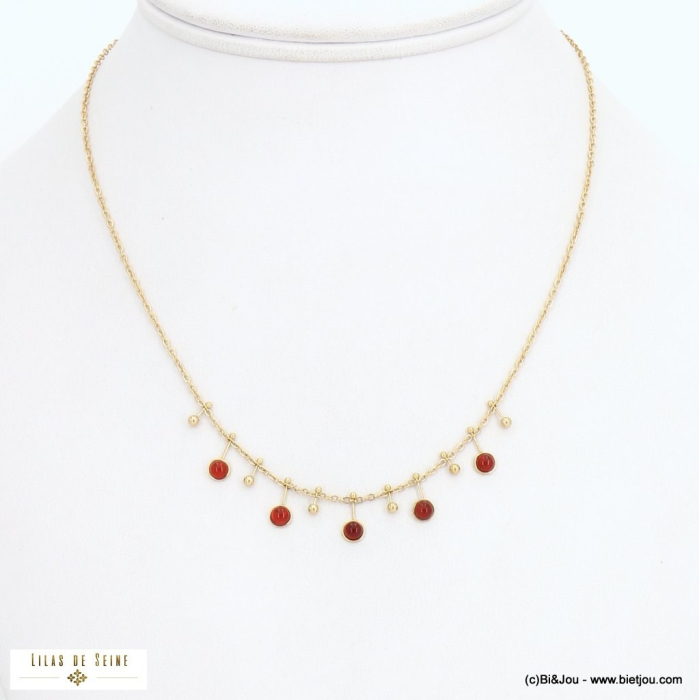 Collier breloques effet pique pierres acier inoxydable 0122536 rouge bordeaux Collier breloques effet pique pierres acier inoxydable 0122536 rouge bordeaux