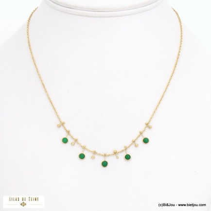 Collier breloques effet pique pierres acier inoxydable 0122536 vert foncé