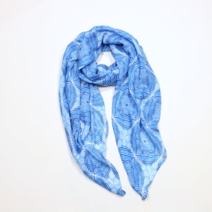 Foulard Mousseline Coton Viscose Imprimé Géométrique 0725010 bleu