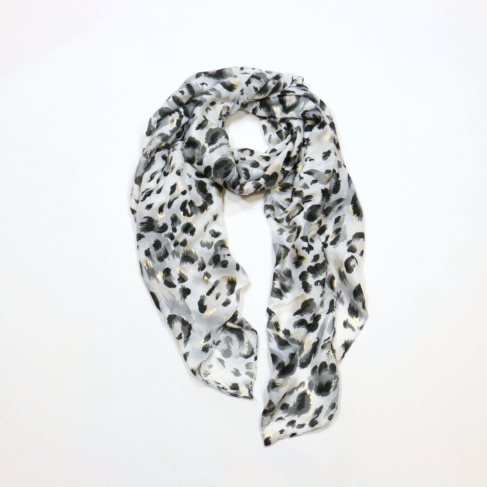 Foulard Léopard Irisé Mousseline Coton Viscose 0725009 noir Foulard Léopard Irisé Mousseline Coton Viscose 0725009 noir
