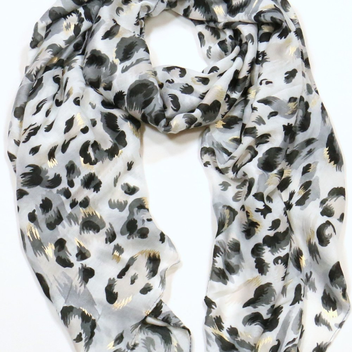 Foulard Léopard Irisé Mousseline Coton Viscose 0725009 noir