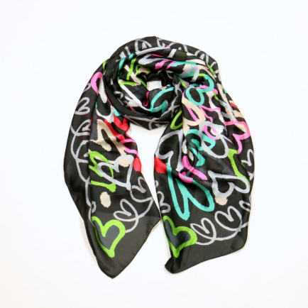 Écharpe Soie Viscose Imprimé Cœur Multicolore 0725004 noir