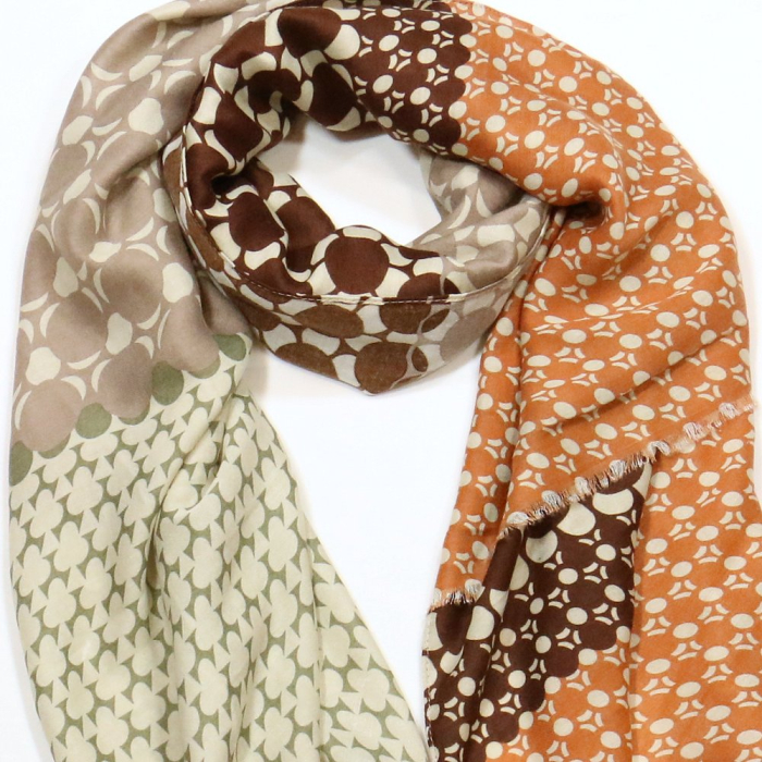 Étole Coton Viscose Motifs Géométriques Multicolores 0725017 marron