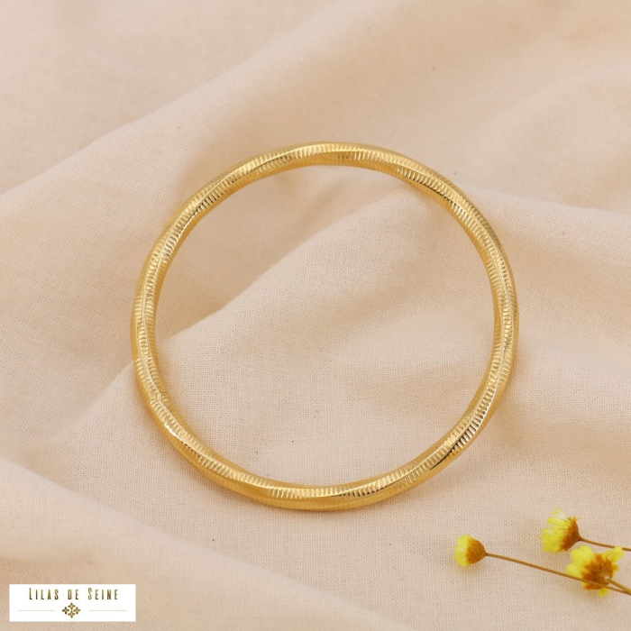 Bracelet jonc acier inoxydable torsadé texture fine 0224548 doré