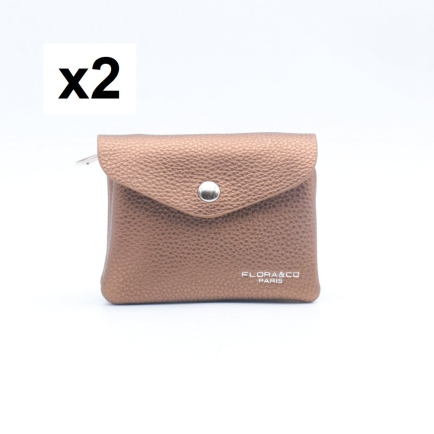 Porte-Monnaie Compact simili-cuir grainé Flora&Co 0925004 (lot de 2) marron