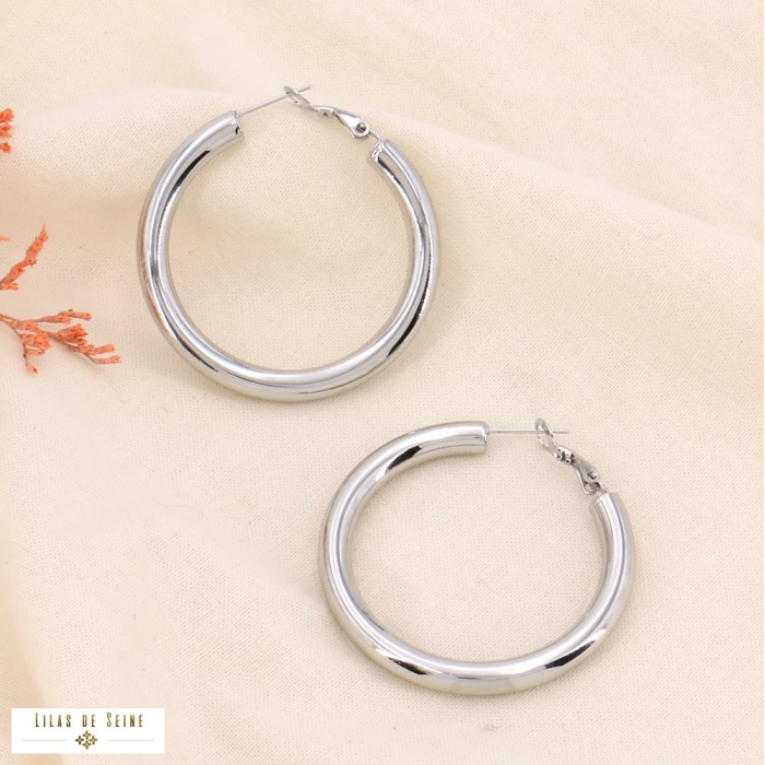 Boucles d'oreilles créoles XL tube en acier inoxydable femme 0323572 argenté