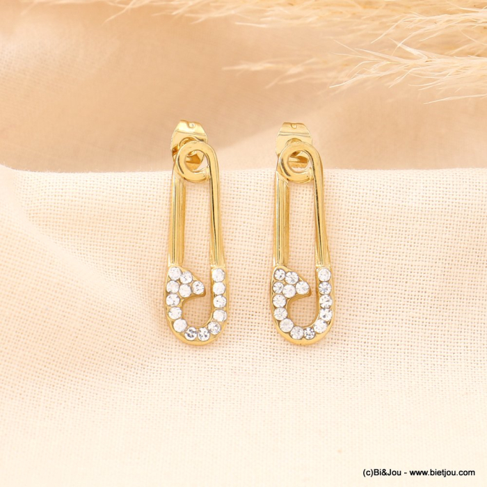 Boucles d'oreilles épingle à nourrice strass acier inoxydable 0323114 doré