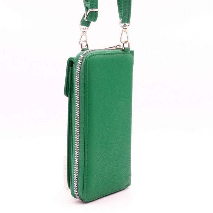 Portefeuille zippé Flora&Co simili-cuir avec poche extérieure pour teléphone/smartphone 0922042 vert