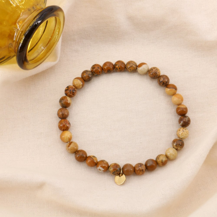 Bracelet élastique billes pierre 6mm acier inoxydable femme 0224594 naturel/beige