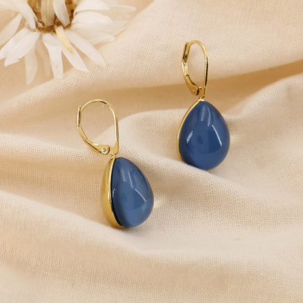 Boucles d'oreilles acier inoxydable résine forme goutte 0325072 bleu foncé