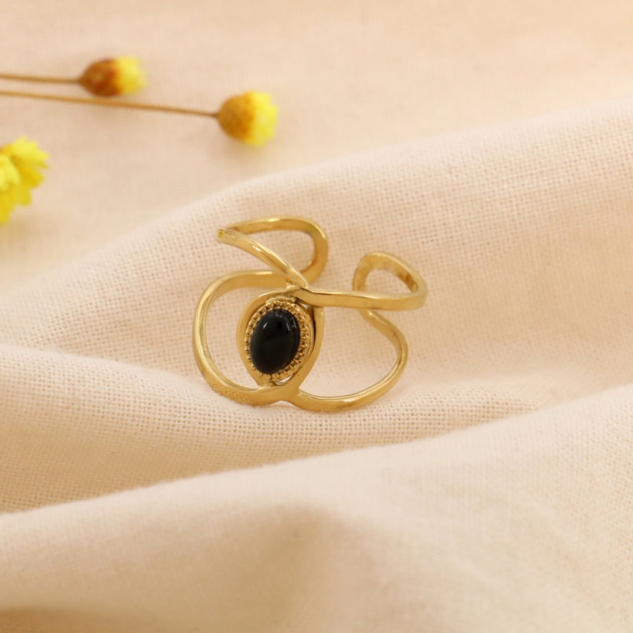 Bague Double-Anneaux Ajustable Acier Cabochon Ovale Pierre ou Nacre 0425012 noir Bague Double-Anneaux Ajustable Acier Cabochon Ovale Pierre ou Nacre 0425012 noir