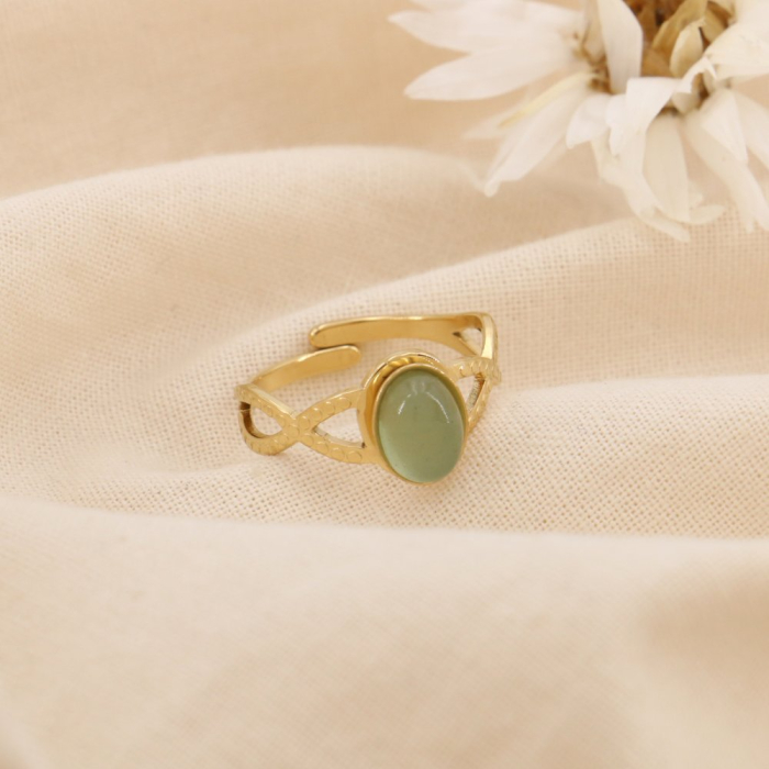 Bague Ajustable Acier Tressé Cabochon Ovale Pierre ou Nacre 0425013 vert Bague Ajustable Acier Tressé Cabochon Ovale Pierre ou Nacre 0425013 vert