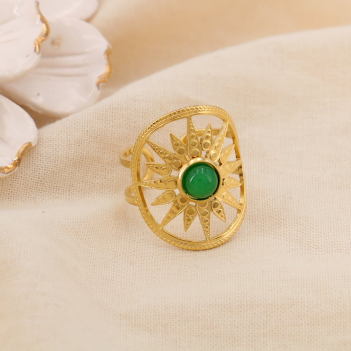 Bague Double-Anneaux Ajustable Soleil Acier Pierre ou Nacre 0425030 vert Bague Double-Anneaux Ajustable Soleil Acier Pierre ou Nacre 0425030 vert