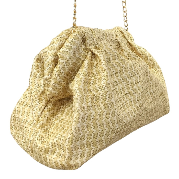 Sac Pochette Synthétique Effet Raphia Chaîne Métal Dorée 0925009 naturel/beige