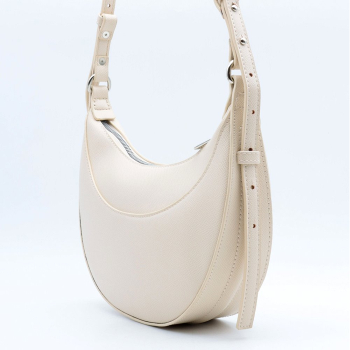 Sac porté épaule Flora&Co simili-cuir texturé demi-lune 0925013 écru