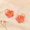 Boucles d'oreilles créoles acier inox fleur résine colorée 0325067 rouge corail