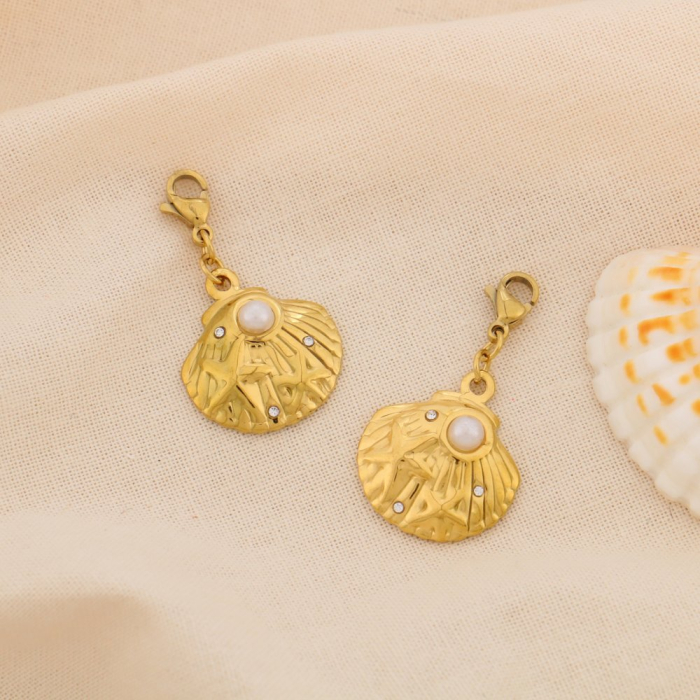 2 Charms Coquillage Acier Inoxydable Perle Acryl. 0625009 doré 2 Charms Coquillage Acier Inoxydable Perle Acryl. 0625009 doré