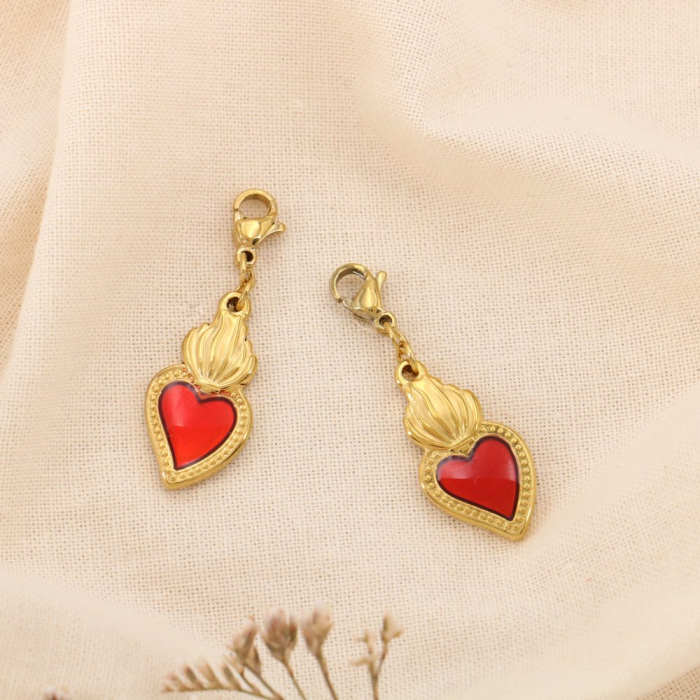 2 Charms Coeur Ardent Email Rouge Acier Inoxydable 0625015 rouge 2 Charms Coeur Ardent Email Rouge Acier Inoxydable 0625015 rouge