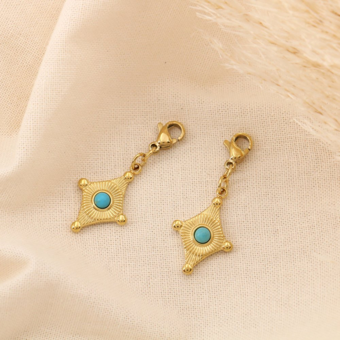2 Charms Losange Doré Acier Pierre Turquoise 0625021 bleu turquoise 2 Charms Losange Doré Acier Pierre Turquoise 0625021 bleu turquoise