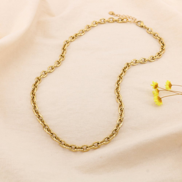Collier chaîne acier inox grosse maille forçat 0125106 doré Collier chaîne acier inox grosse maille forçat 0125106 doré