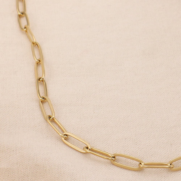 Collier chaîne acier inox grosse maille trombone 0125121 doré