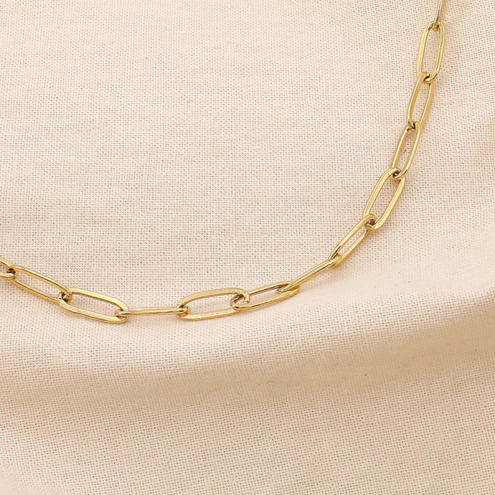 Collier chaîne mi-long acier grosse maille trombone 0125122 doré