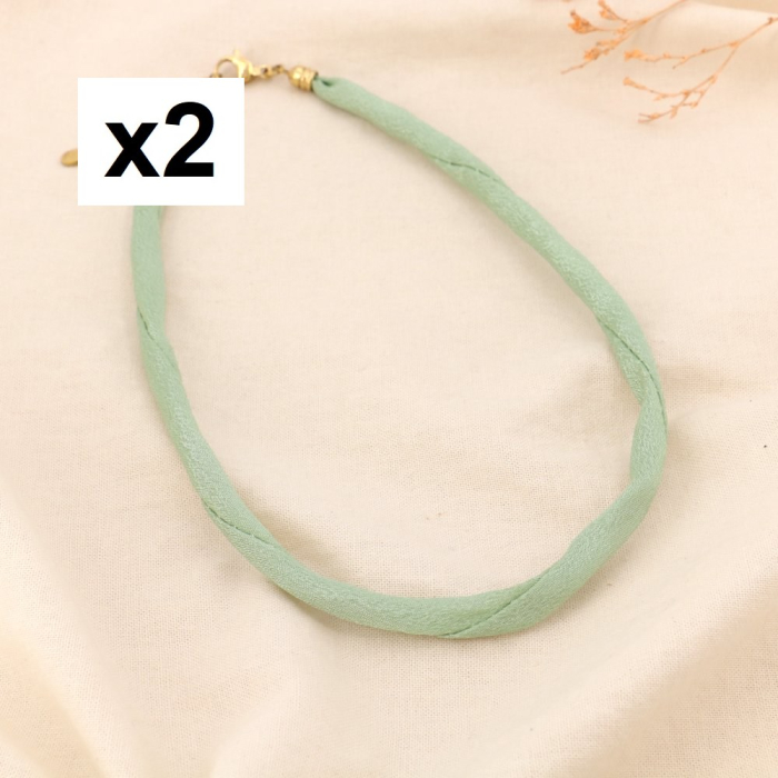 2 Colliers tissu coloré inoxydable pour charms 0125147 vert aqua 2 Colliers tissu coloré inoxydable pour charms 0125147 vert aqua