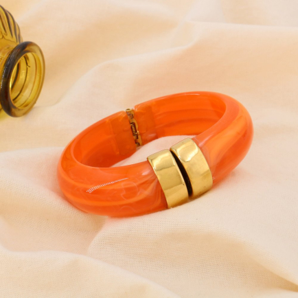 Bracelet manchette acier style antique résine acétate marbré 0225132 orange