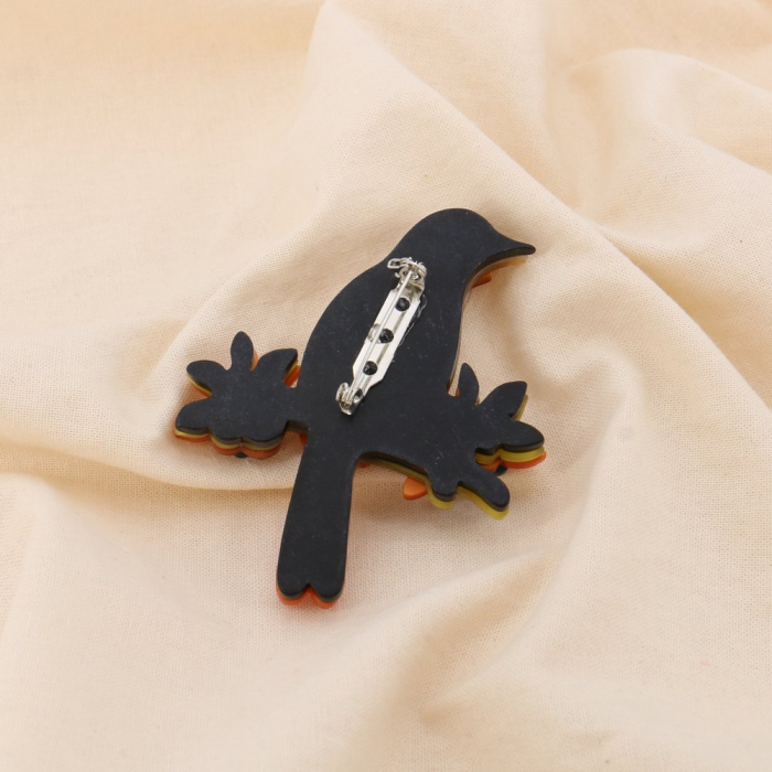 Broche fantaisie Oiseau sur branche résine et métal 0525020 naturel/beige