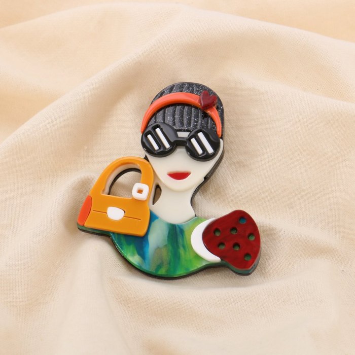 Broche fantaisie Femme shopping résine métal 0525027 multi