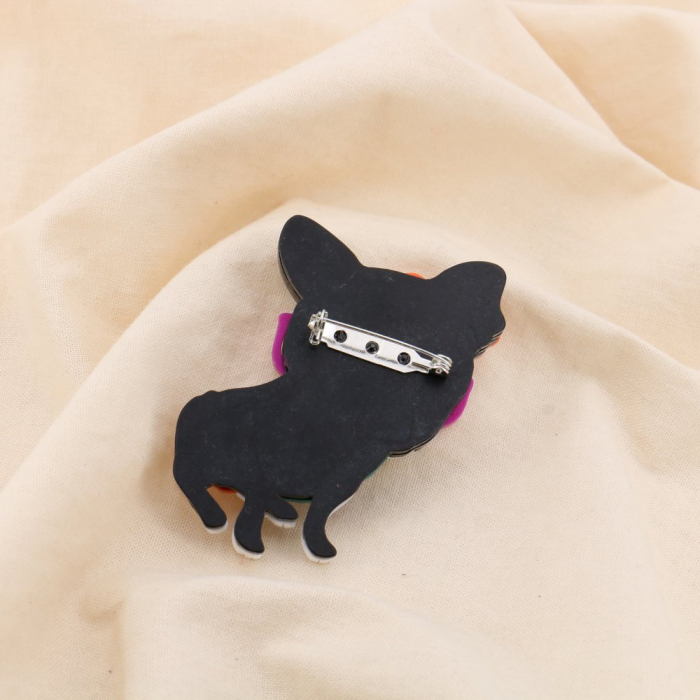 Broche fantaisie Chien coloré avec lunettes résine métal 0525032 vert