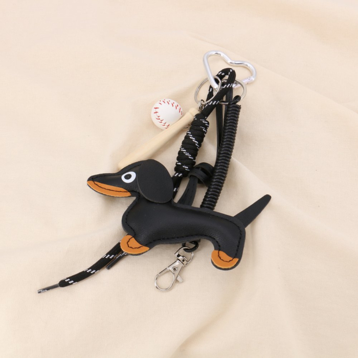 Bijou de sac ou porte-clés chien baseball métal, simili-cuir bois 0825006 noir Bijou de sac ou porte-clés chien baseball métal, simili-cuir bois 0825006 noir