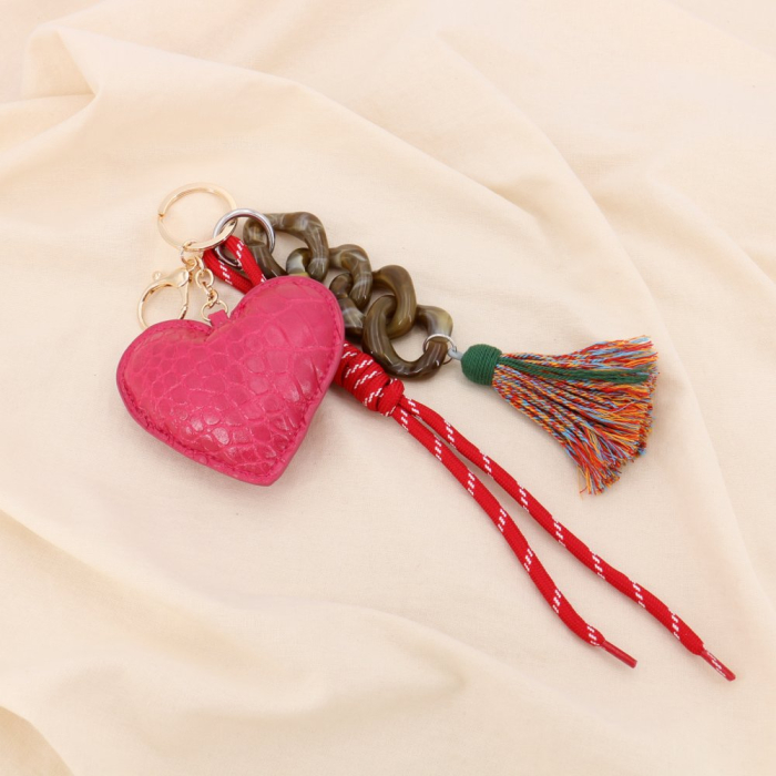 Bijou de sac ou porte-clés cœur chaîne 0825031 fushia