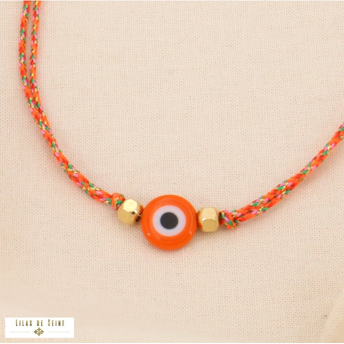 Collier double-rangs œil protecteur sur cordon tressé 0124077 orange