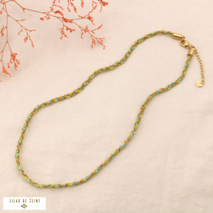Collier tressé coloré avec chaîne fine en acier 0124076 vert