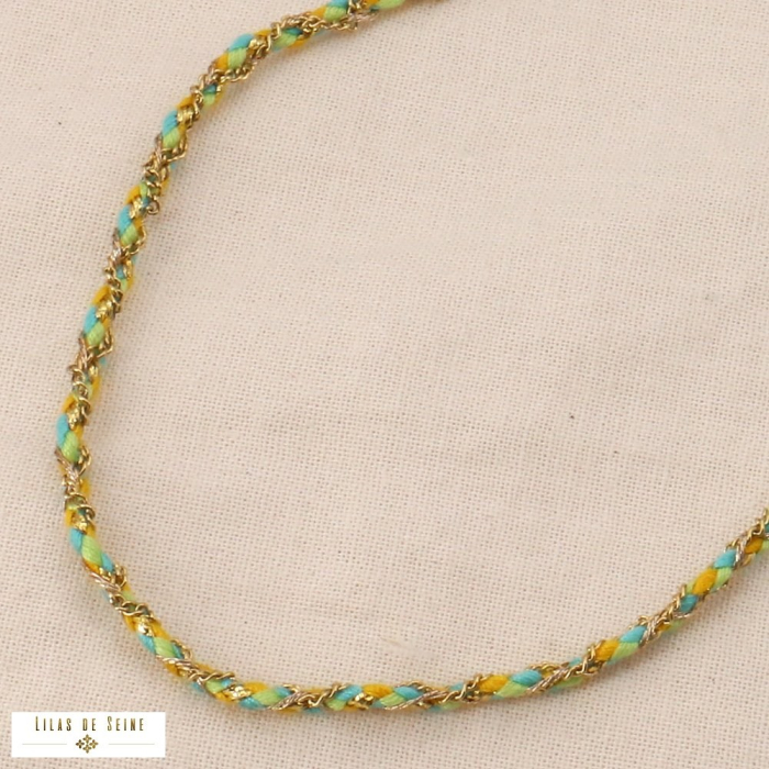 Collier tressé coloré avec chaîne fine en acier 0124076 vert