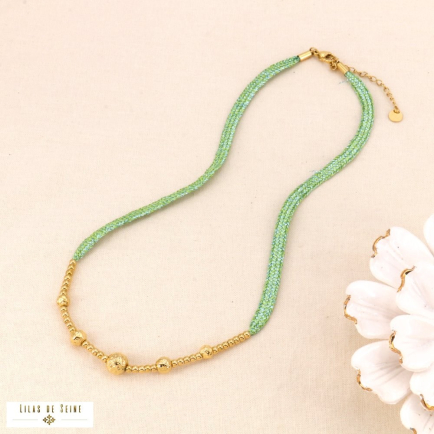 Collier avec billes dorées en acier inoxydable 0124070 vert