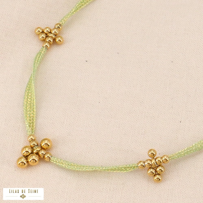 Collier fantaisie avec grappes de billes en acier inoxydable vert