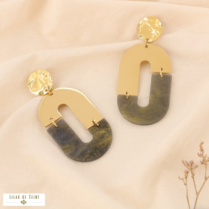 Boucles d’oreilles CLIP XXL vintage en acier inoxydable et résine 0324533 gris clair Boucles d’oreilles CLIP XXL vintage en acier inoxydable et résine 0324533 gris clair