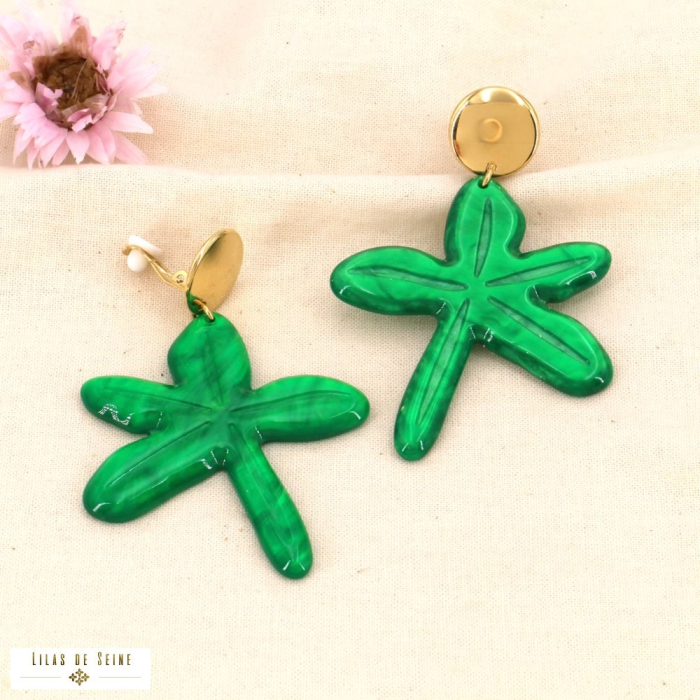 Boucles d’oreilles CLIP étoile XXL en acier et résine 0324009 vert Boucles d’oreilles CLIP étoile XXL en acier et résine 0324009 vert