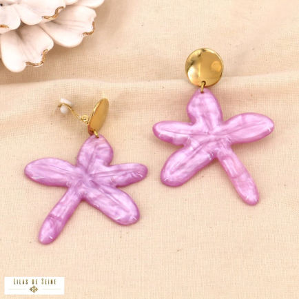 Boucles d’oreilles CLIP étoile XXL en acier et résine 0324009 mauve