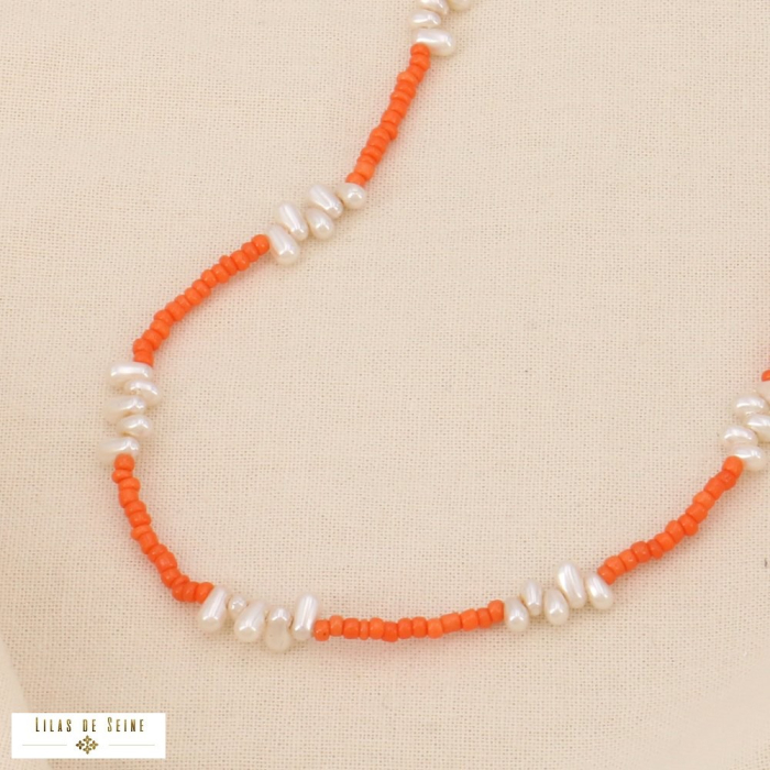 Collier perles de rocaille & acrylique 0124062 rouge corail