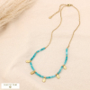 Collier en acier inoxydable et perles naturelles facettées avec pampilles dorées vert aqua