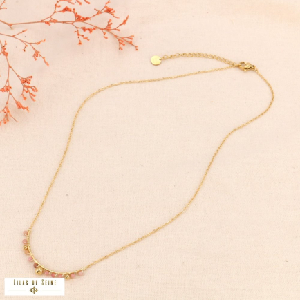 Collier en acier inoxydable billes pierre naturelle 0124049 rose