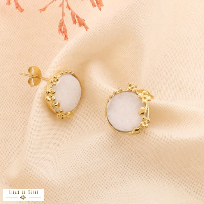 Puces d’oreilles acier inoxydable pierre naturelle 0324027 blanc