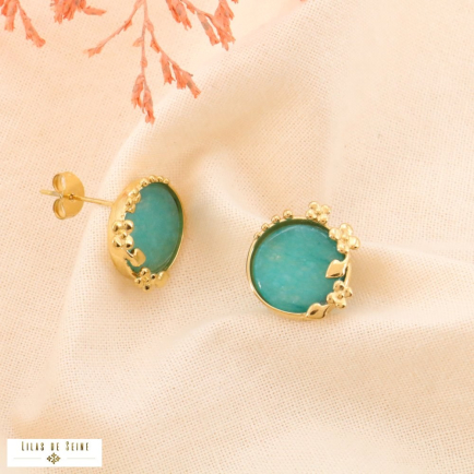 Puces d’oreilles acier inoxydable pierre naturelle 0324027 vert aqua