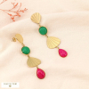 Boucles d'oreilles pendantes éventail goutte acier pierre 0324010 vert