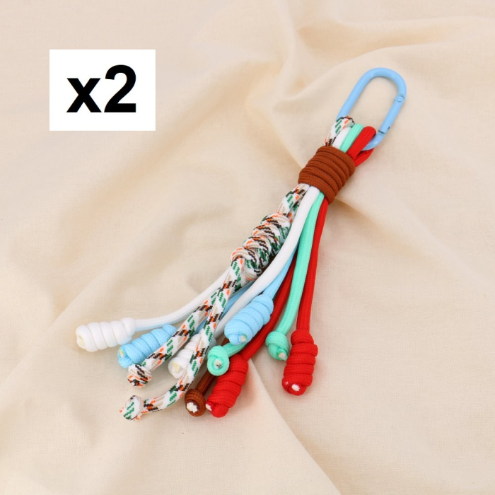 2 Bijoux de sac porte-clés cordon tressé multicolore 0825021 bleu 2 Bijoux de sac porte-clés cordon tressé multicolore 0825021 bleu