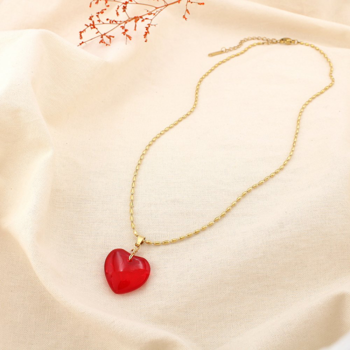 Collier acier inoxydable verre cœur rouge 0125153 rouge Collier acier inoxydable verre cœur rouge 0125153 rouge